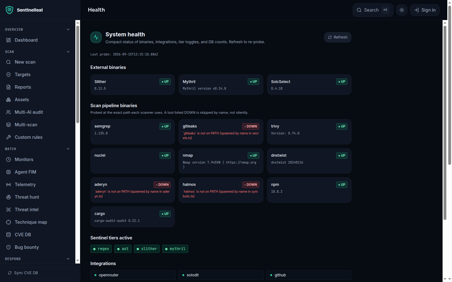 Host agent status and event feed
